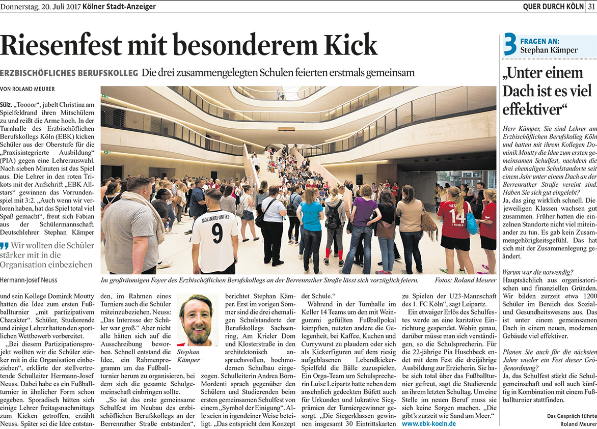 Partizipatives Fußballturnier Artikel aus dem Kölner Stadtanzeiger